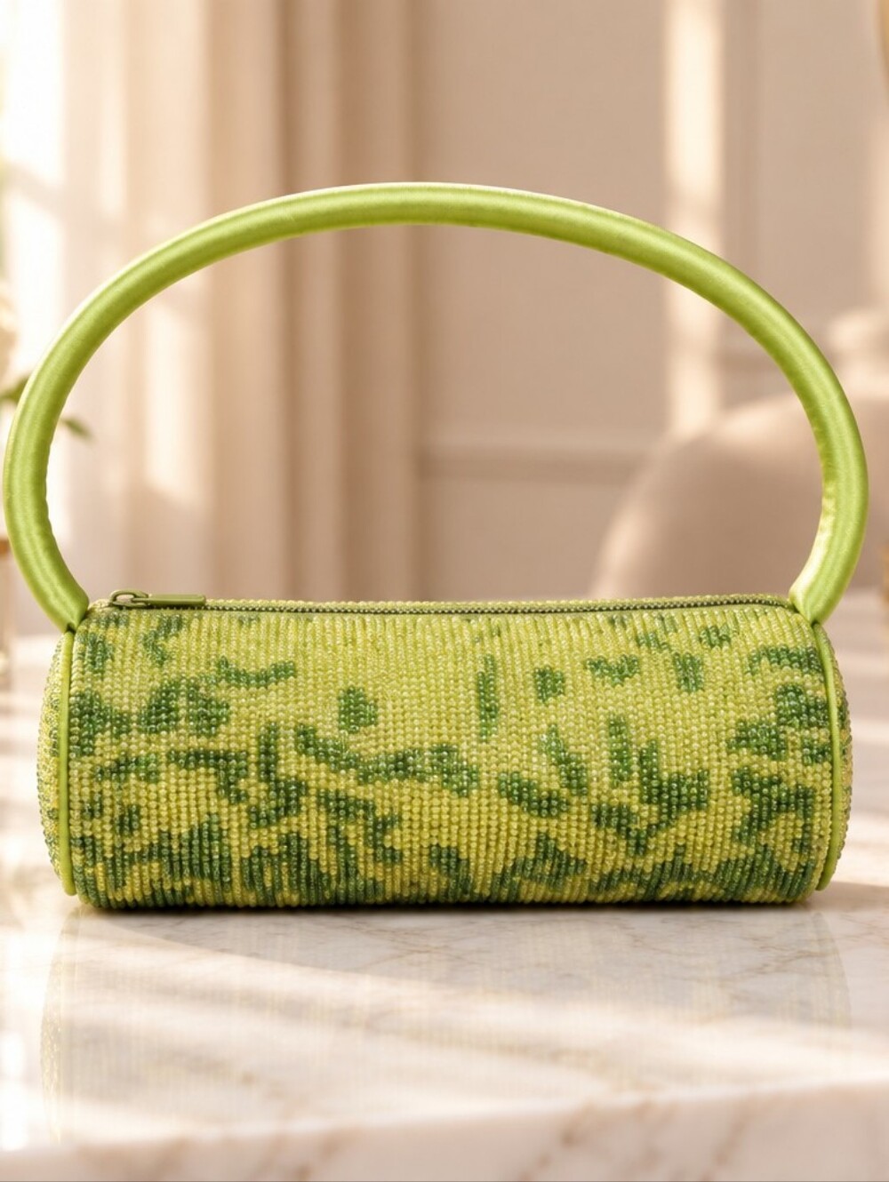 Free People Lime Beaded Cylinder Shoulder Bag